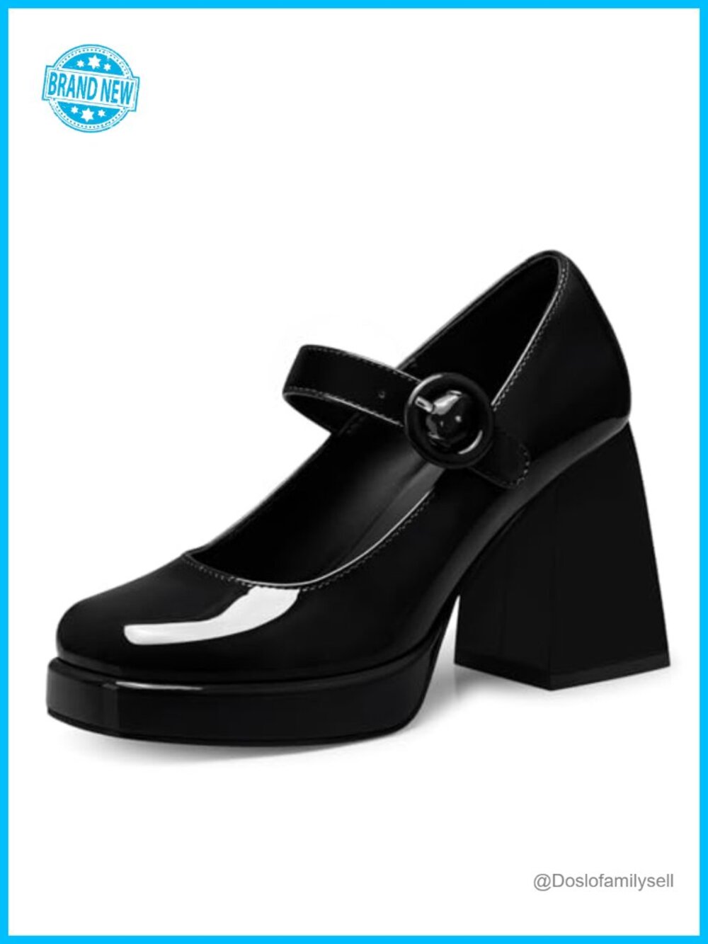 Mary Jane Chunky Heel Closed Toe Pumps Adjustable Buckle Faux Leather